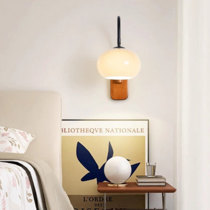 Arched Wall Sconce with Wood Base  - Bauhaus Mid Century