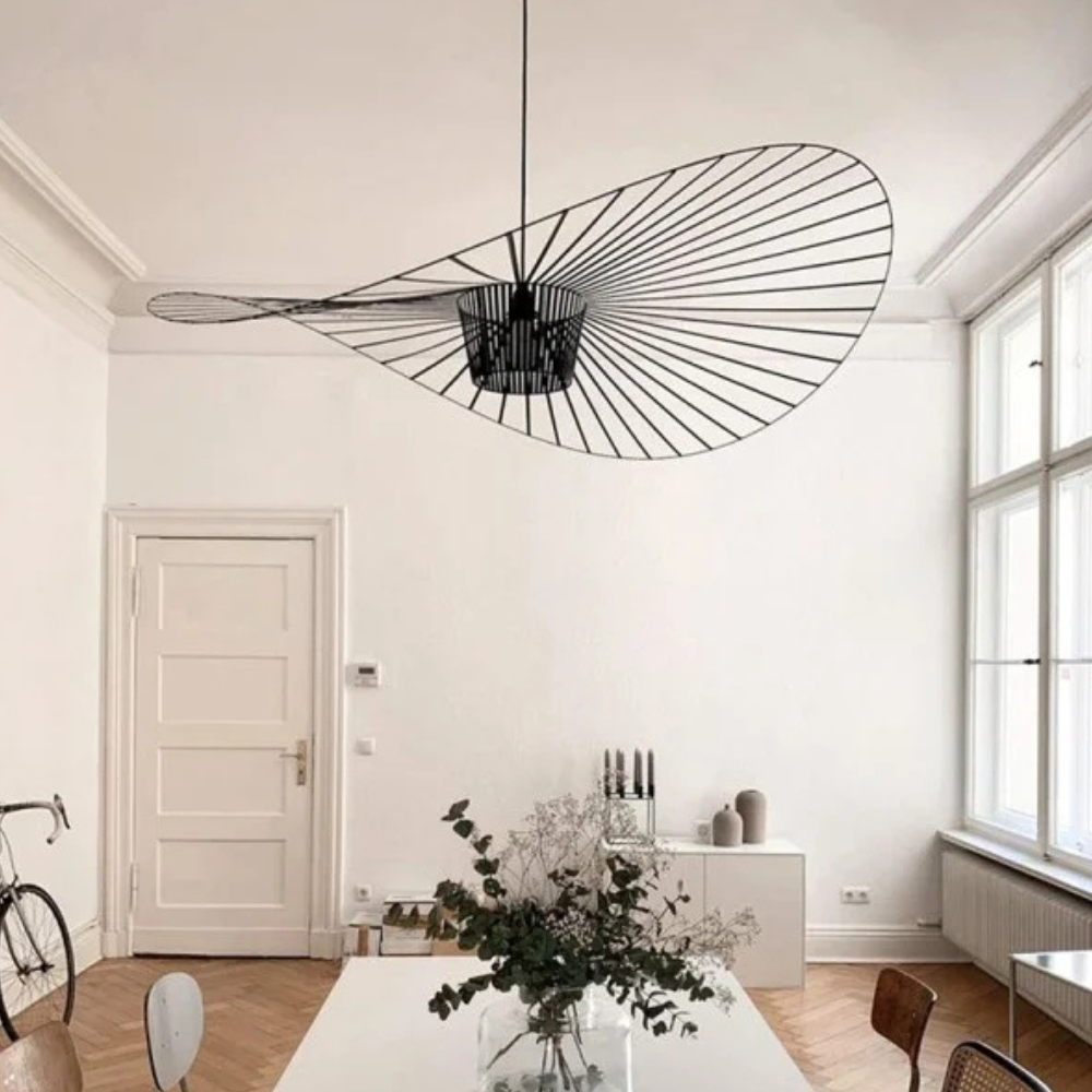 Ribbon Wave Pendant Light with Slotted Metal Frame - Modern Art Deco