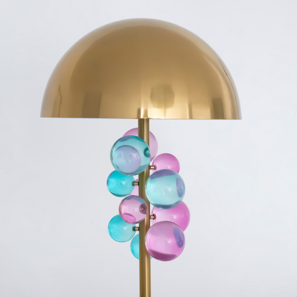 Skulpturale Glascluster-Akzentlampe mit Marmorsockel – Art Deco Metall-Wandleuchte