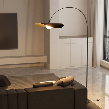 Arc Floor Lamp with Wavy Petal Shade and Iron Frame - Wabi Sabi Style