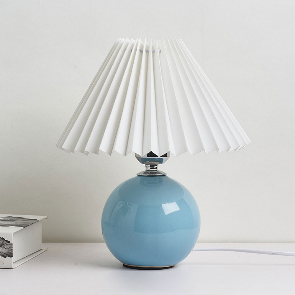 Lampe de table moderne à boule en céramique avec abat-jour plissé en forme de champignon