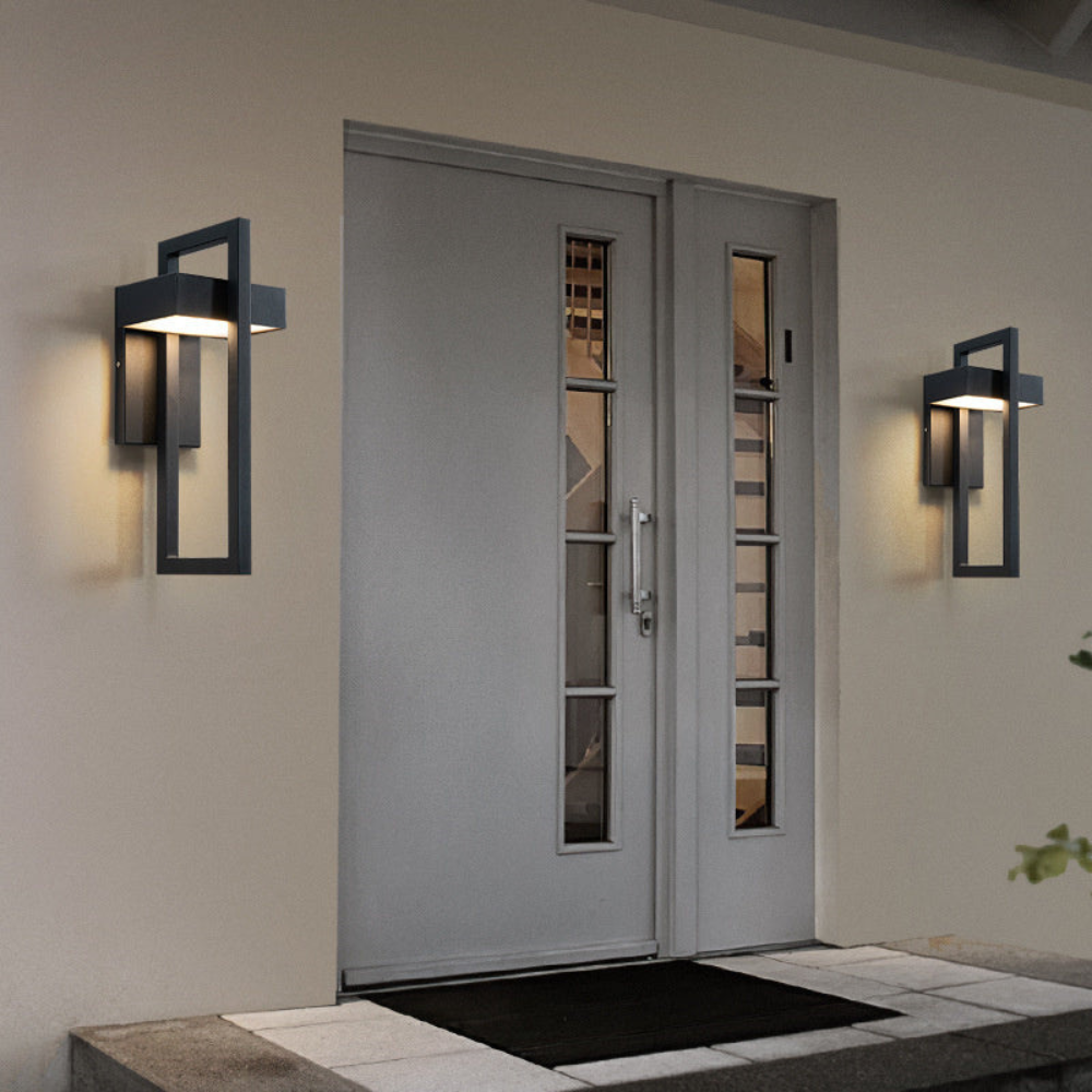 Modern Geometric Outdoor Wall Sconce - LED Linear Square Lantern