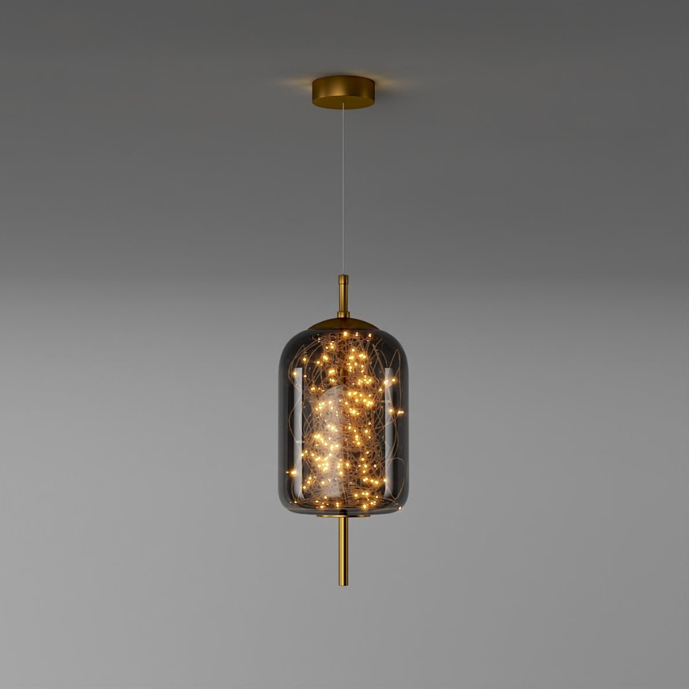 Glass Pendant Light with Smoky Shade and Starlights - Modern Style