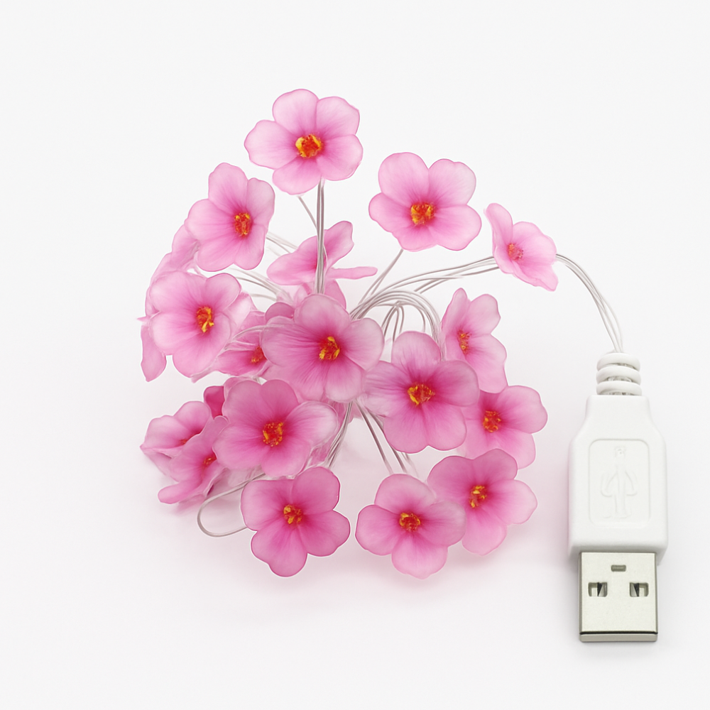 Battery Powered Fairy Lights Flower Design with USB Option and Flexible Wire - 20 or 30 LEDs