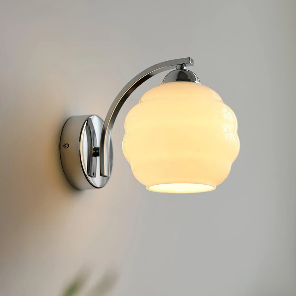 Wall Sconce with Ribbed Glass Globe - Modern Mid Century Gold