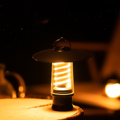 Rechargeable Outdoor Lantern with Warm Glow Coil - Metal Hanging Hook and Stand