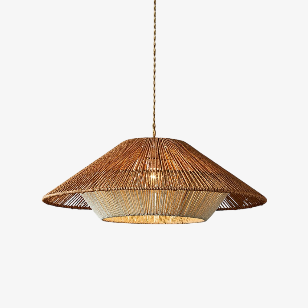Pendant Light with Hemp Shade - Modern Bohemian Tiered Design