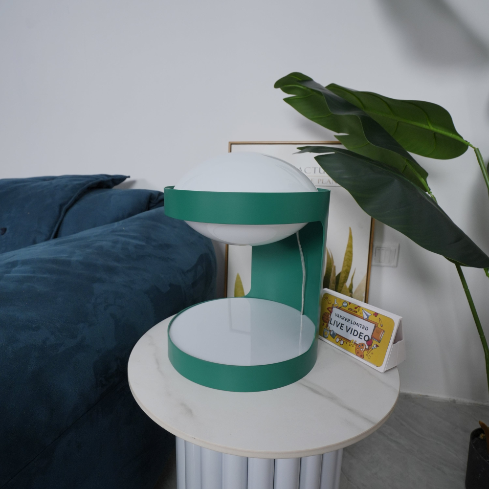 C-Shape Table Light with Frosted Glass Globe - Modern Bauhaus Green