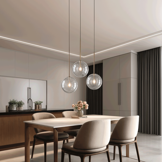 Clear Glass Globe Pendant Light with Gold Rod - Modern Scandinavian