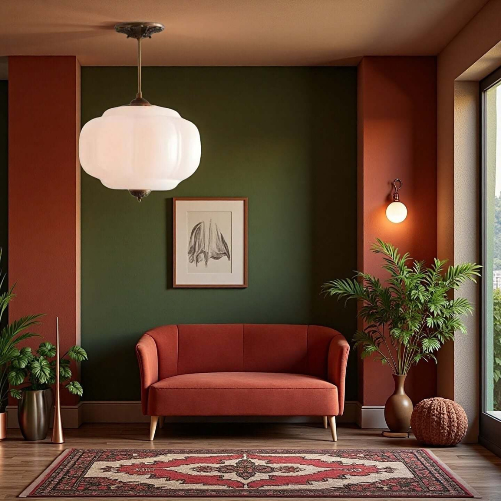 Gerippte Kürbis-Hängelampe mit kunstvollem Metallbesatz – Mid-Century-Design