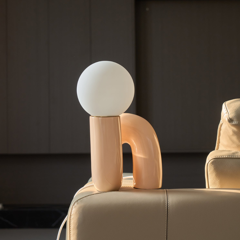 Curved Resin Accent Lamp with White Globe - Playful Contemporary Decor