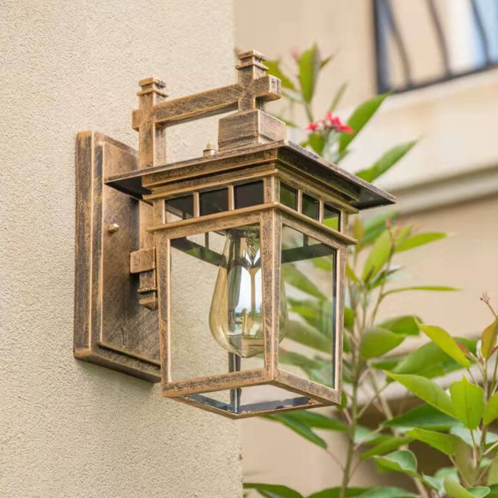 Die-Cast Aluminum Porch Light - Weather-Resistant Clear Glass Wall Lamp