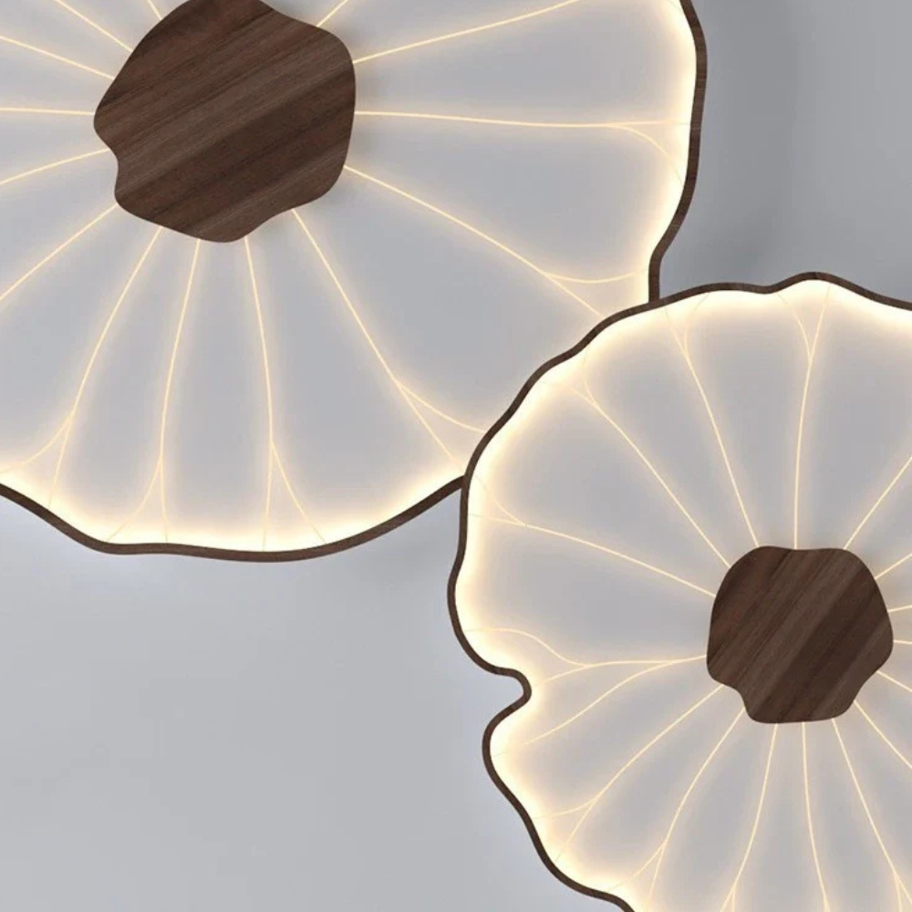 Flush Mount Ceiling Light with Wood Tone - Minimalist Japandi Botanical