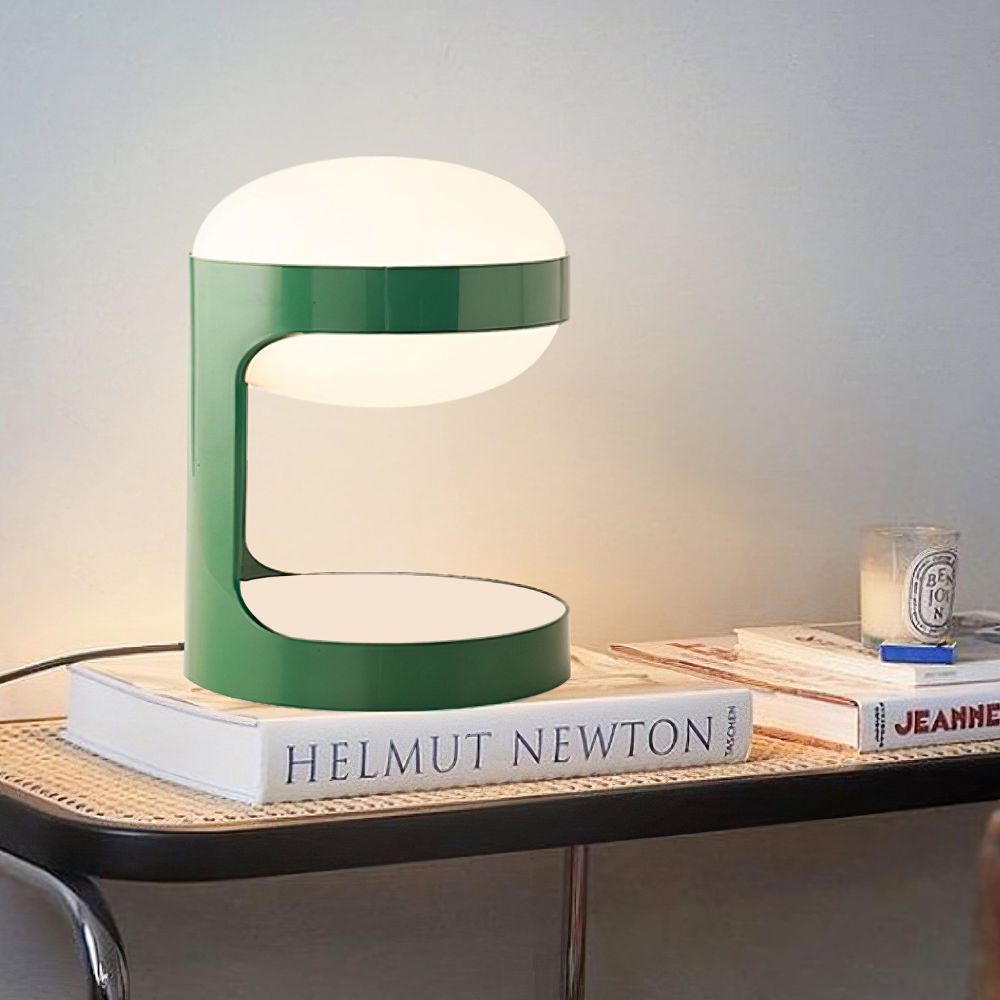 C-Shape Table Light with Frosted Glass Globe - Modern Bauhaus Green