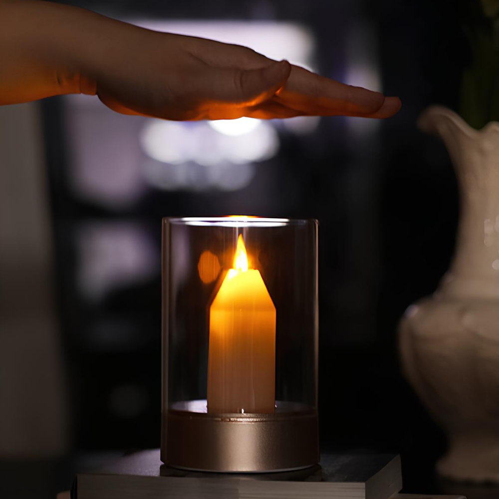 Rechargeable LED Candle Table Lamp with Glass Cylinder - Modern Gold