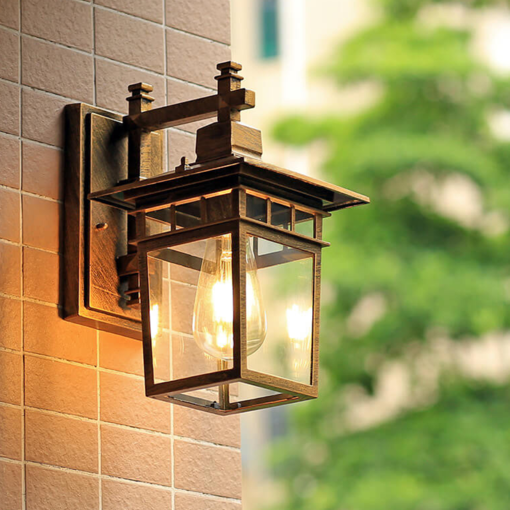 Die-Cast Aluminum Porch Light - Weather-Resistant Clear Glass Wall Lamp