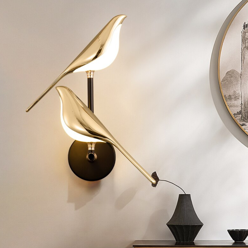 Bird Shape LED Wall Lamp - Nature Inspired Gold and Black Sconce