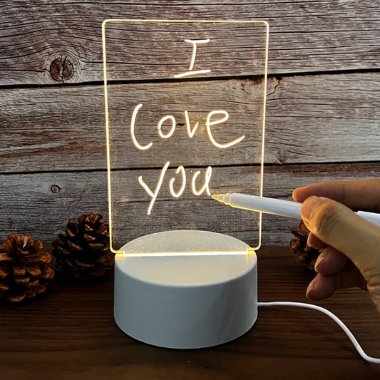 Lighted Acrylic Dry Erase Message Board - Glow Note Memo Night Light