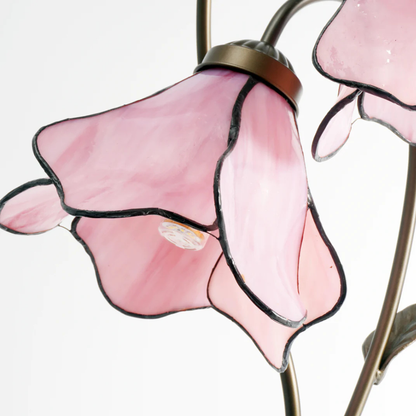Table Lamp with Flower Glass Shades - Vintage Stained Glass Floral