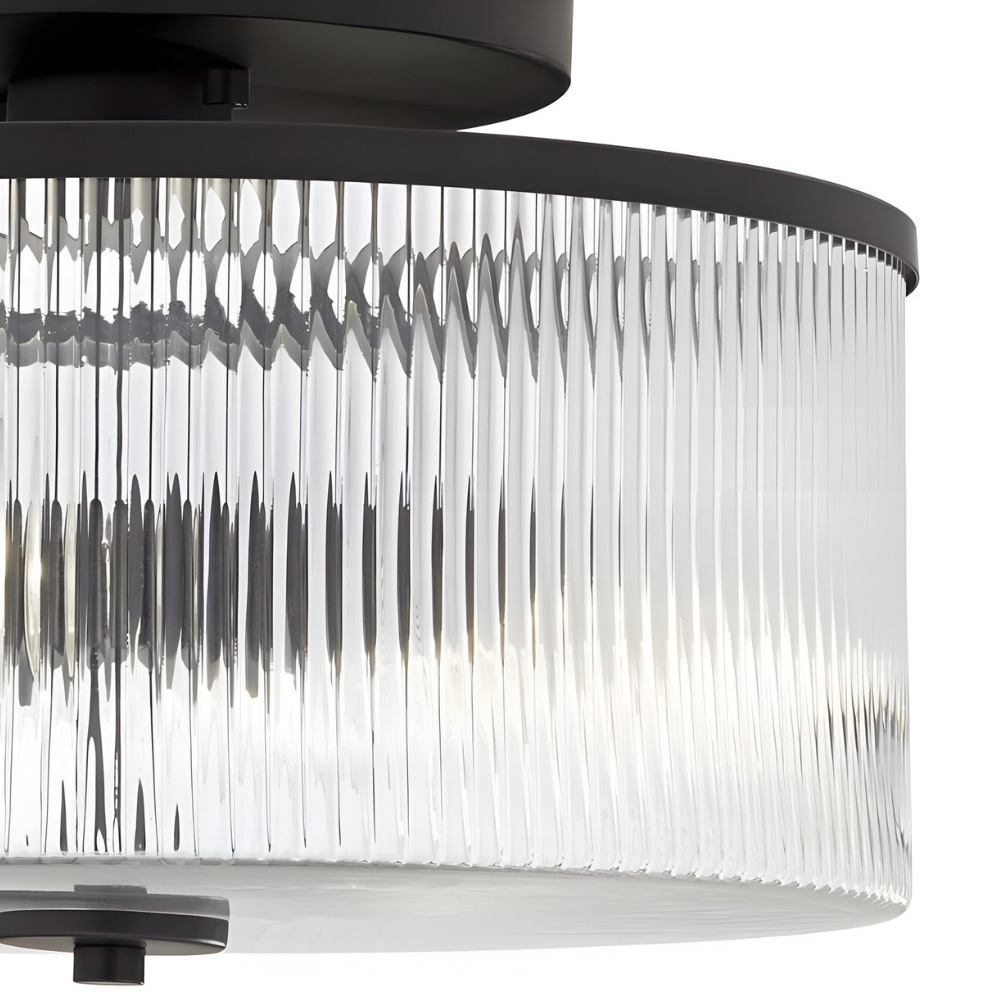 Modern Fluted Glass Drum Flush Mount - Ribbed Glass Ceiling Light
