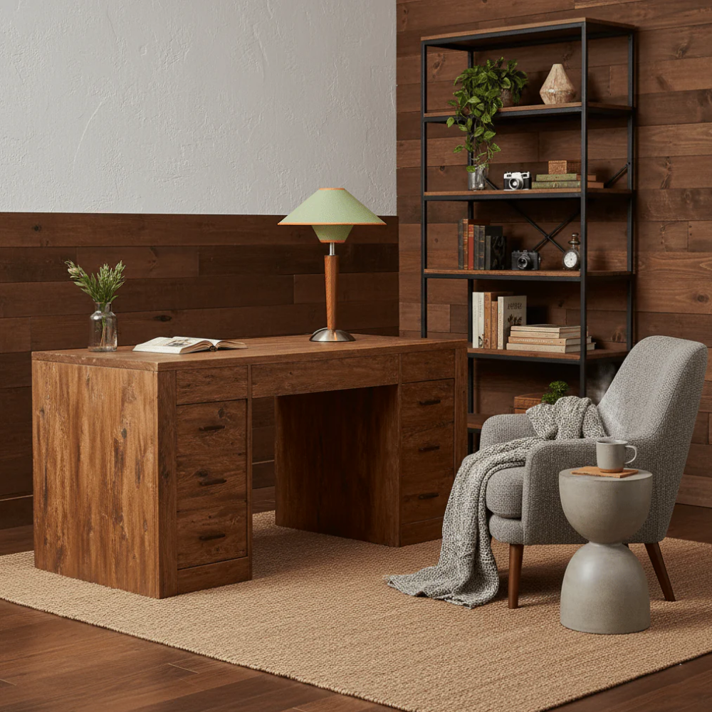 Lampe de table moderne à pied effilé du milieu du siècle avec abat-jour en tissu évasé