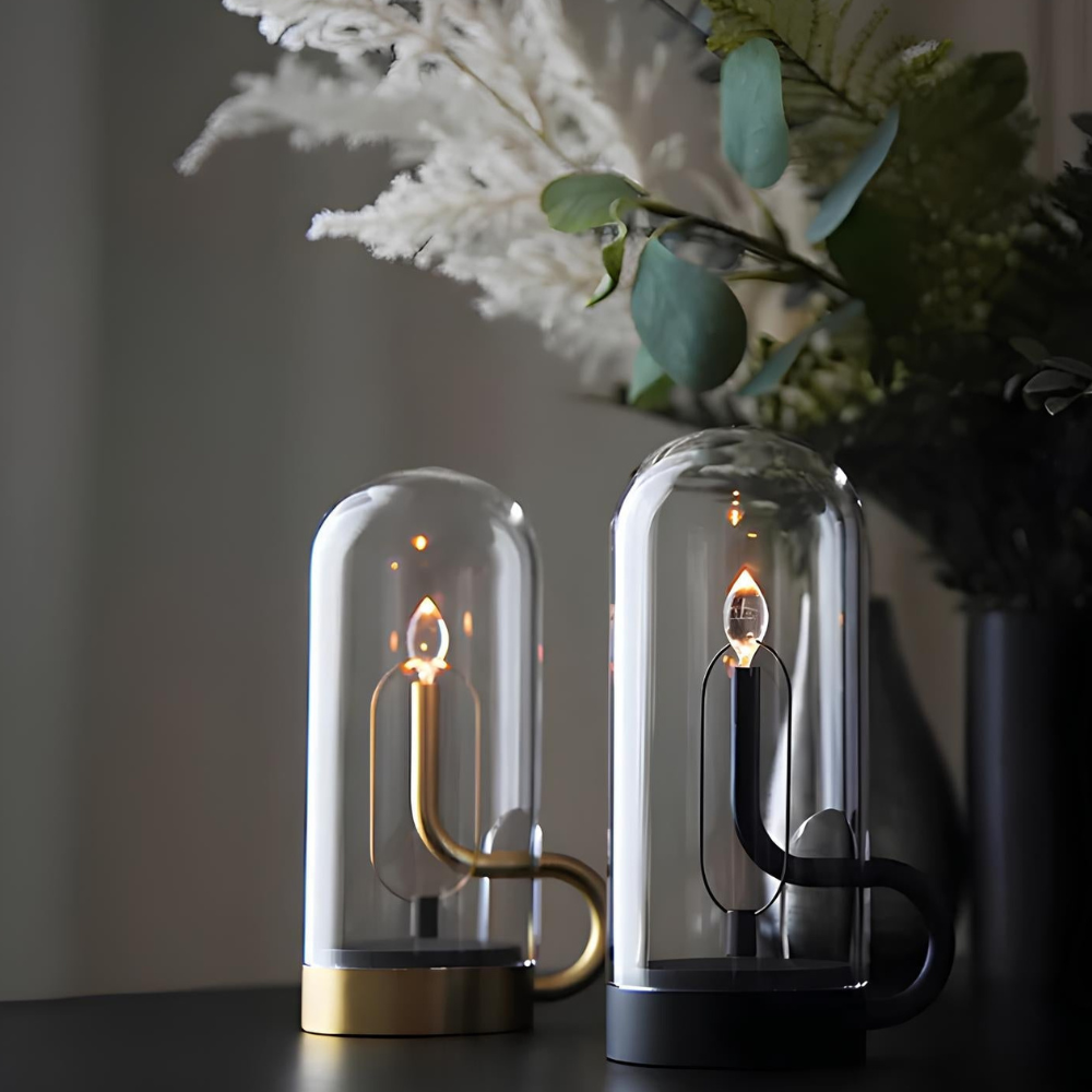 Wiederaufladbare Glaszylinder-Akzentlampe – Mid-Century-Batterieleuchte