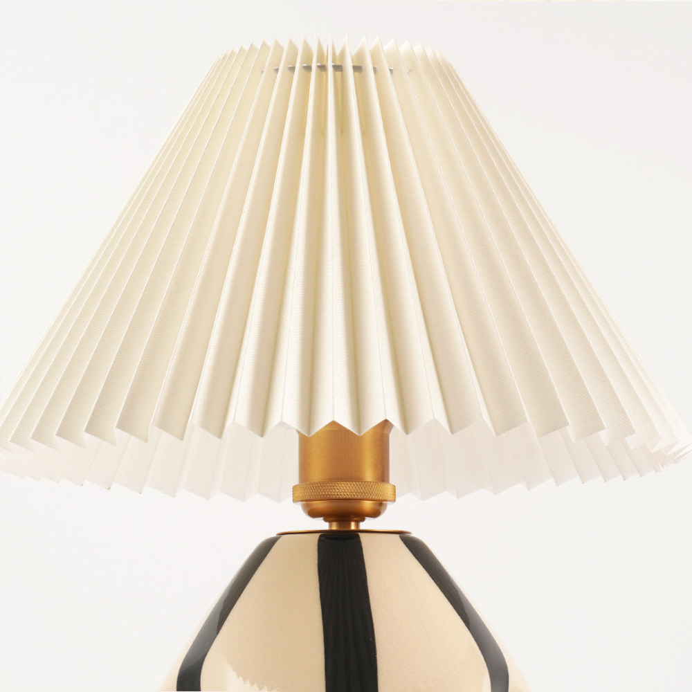 Table Lamp with Pleated Fabric Shade - Mid Century Modern Ceramic
