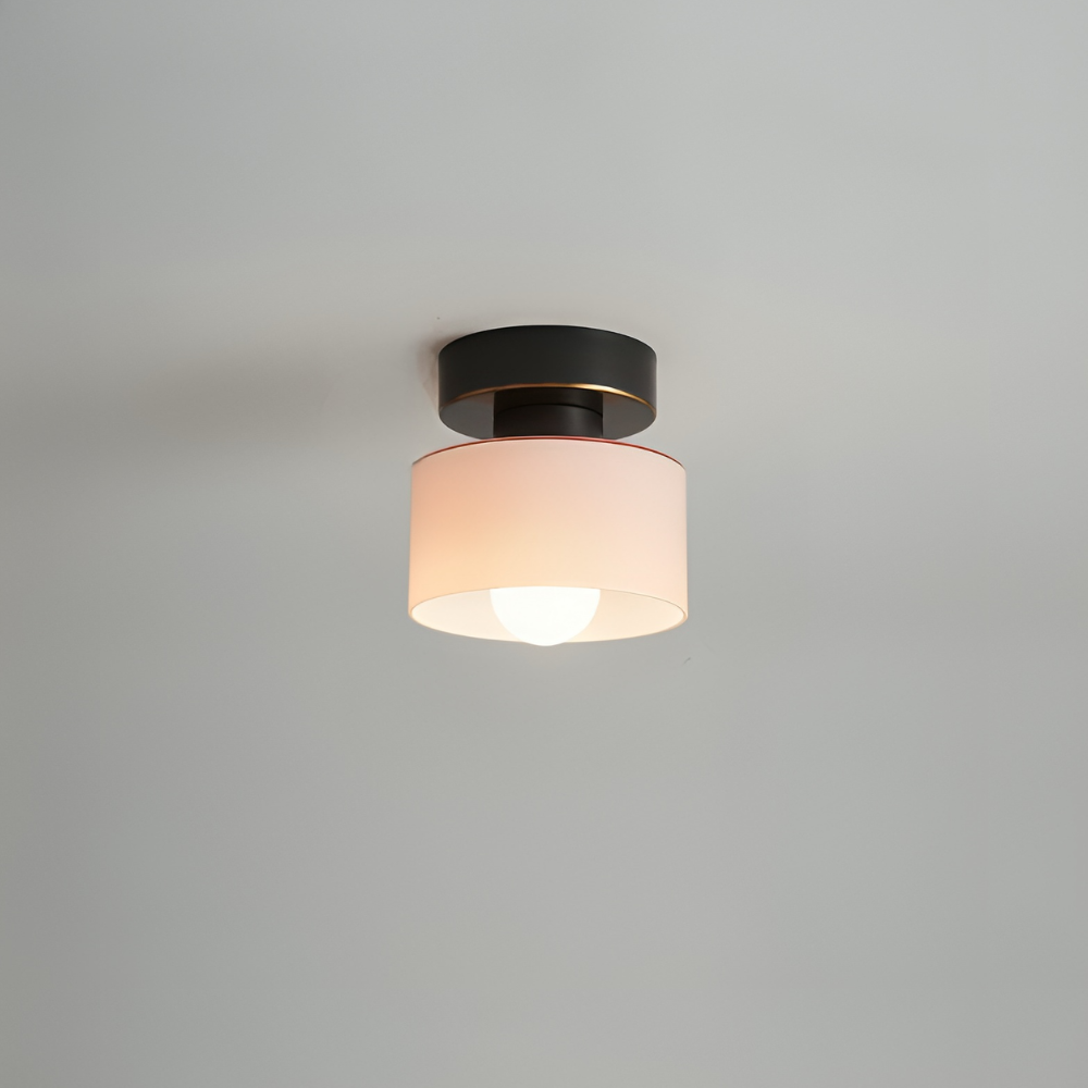 Flush Mount Ceiling Light with Glass Shade - Modern Bauhaus Metallic