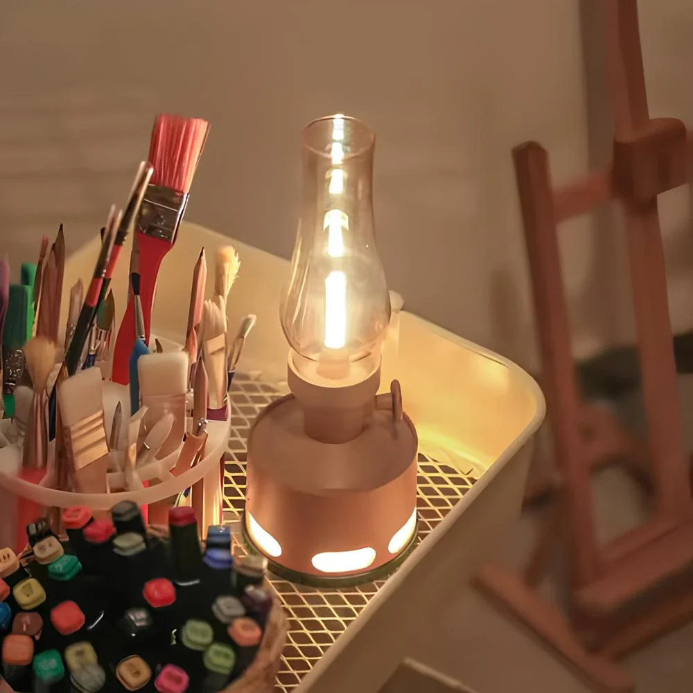 Lanterne à LED rechargeable style milieu du siècle - Lampe de table vintage à piles