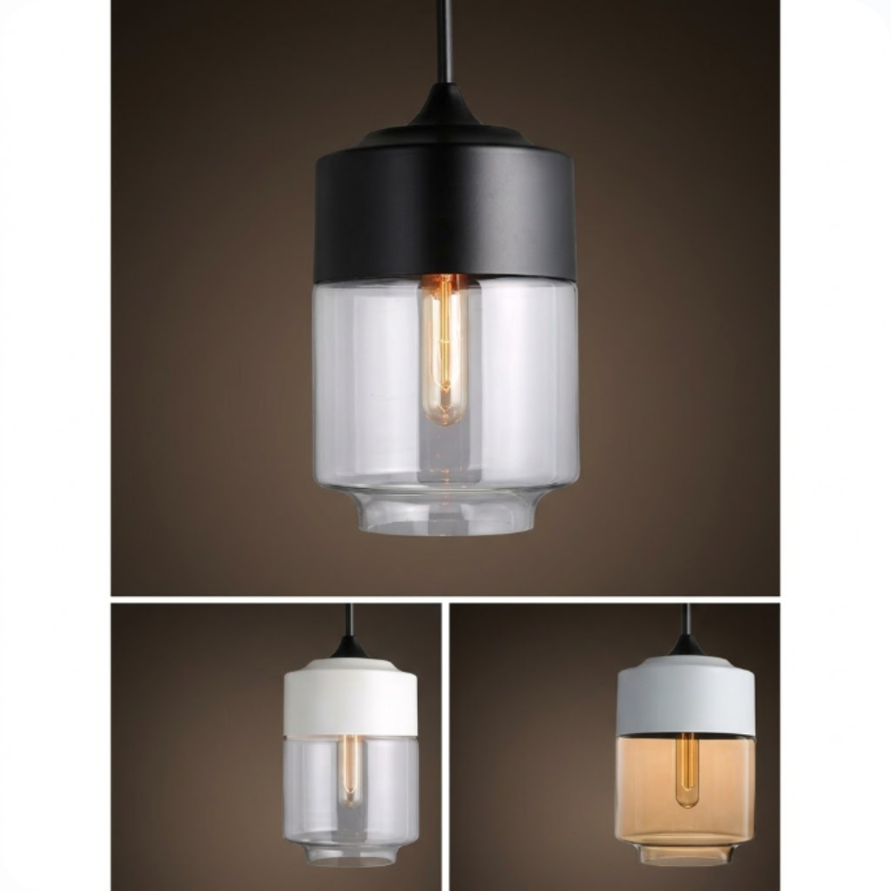 Modern Smoky & Clear Glass Pendant Light - Geometric Glass Pendant Lights