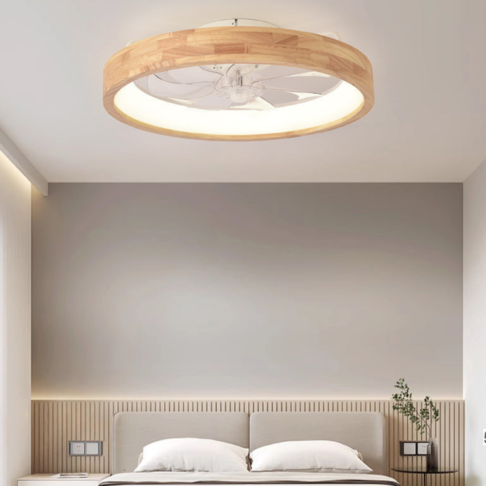 flush mount ceiling fan with light and Hollowed or Solid Wood Frame - Japandi Style