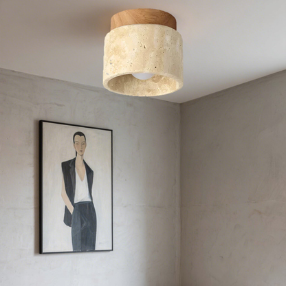 Modern Stone Ceiling Light - Travertine Flush Mount