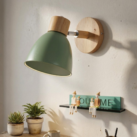 Nordic Matte Wall Sconce with Natural Wood - Modern Pivoting Task Light