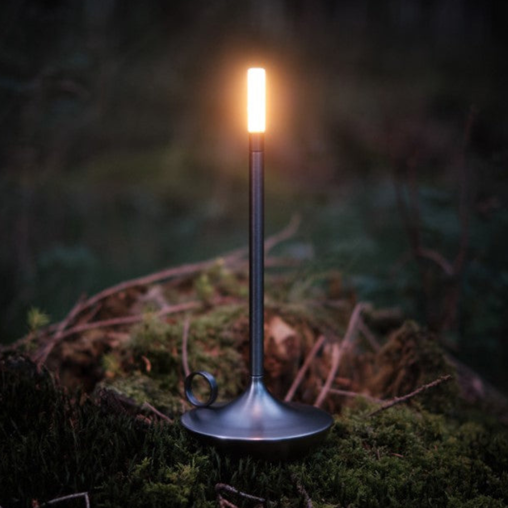Lampe de bureau à bougeoir avec batterie rechargeable – Veilleuse effilée en aluminium brossé