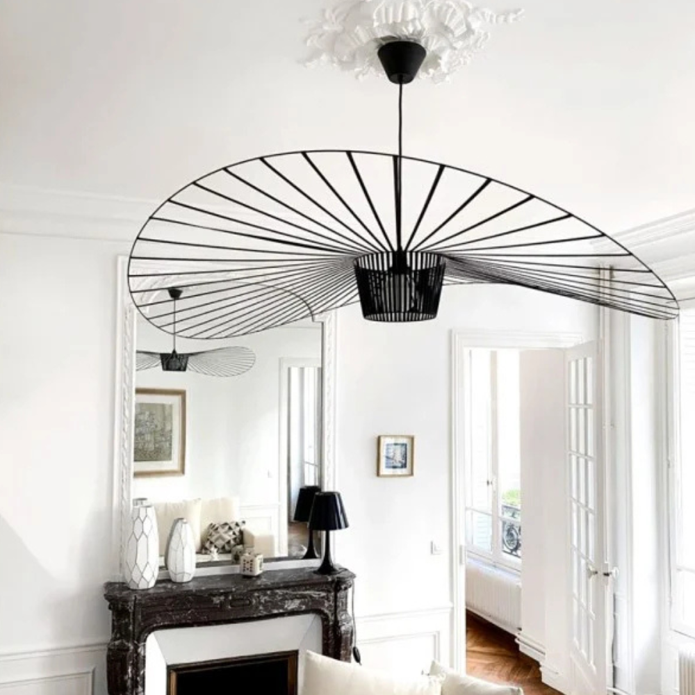 Ribbon Wave Pendant Light with Slotted Metal Frame - Modern Art Deco