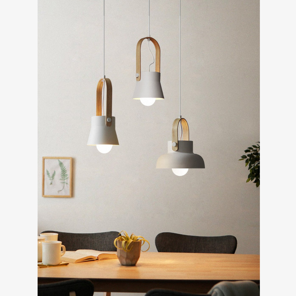 Moderne Pendelleuchte mit Holzoptik-Griff – Nordische konische Pendelleuchten