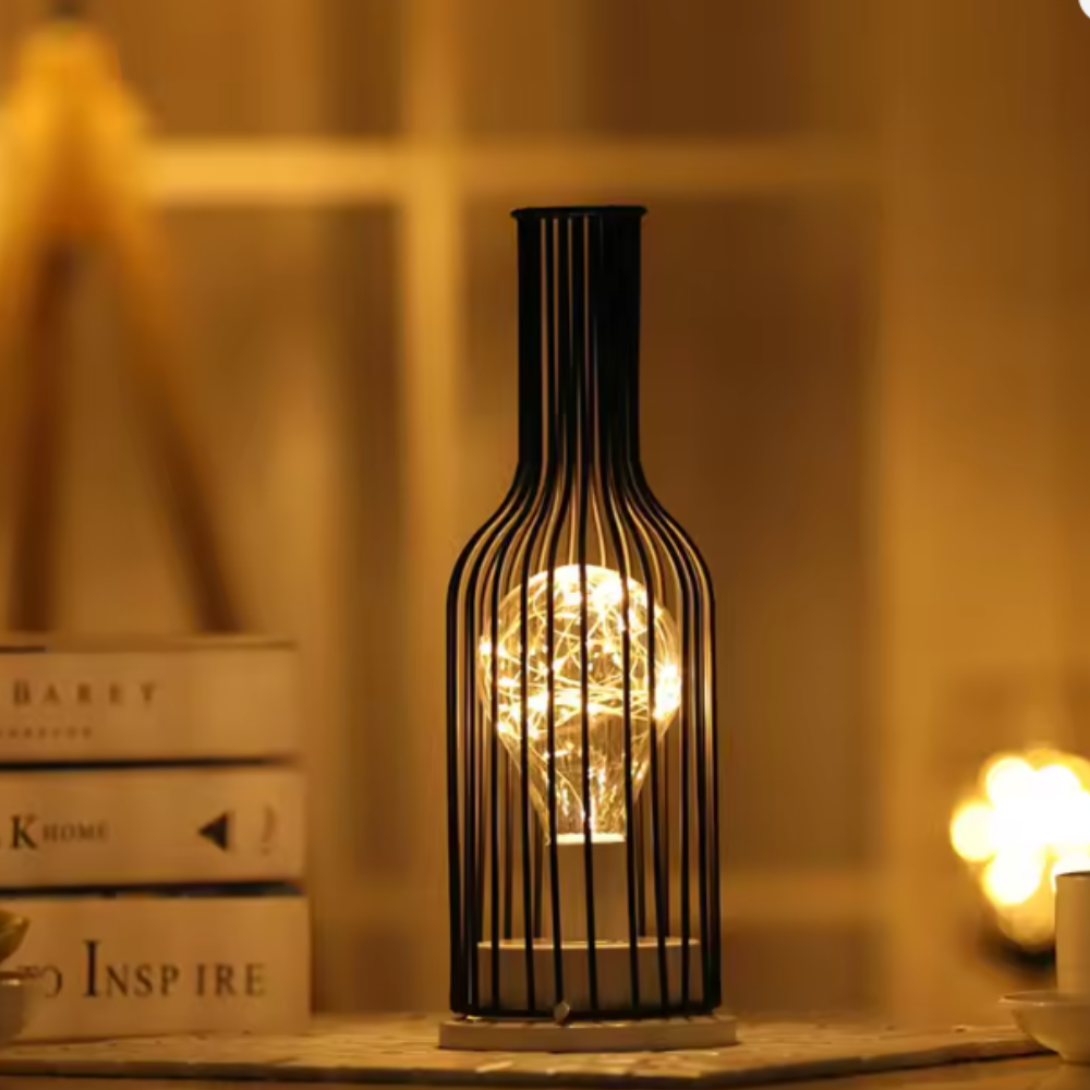 Bottle Shape Decorative Table Lamp with Warm White String Lights - Iron