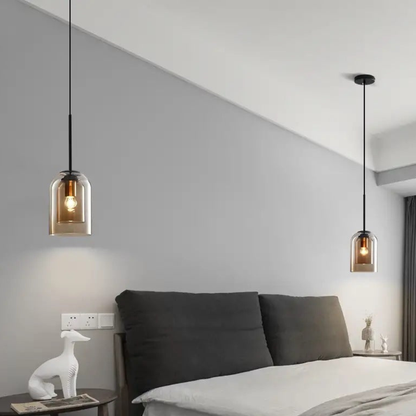 Pendant Light with Double Cylinder Glass Shade - Modern Mid Century