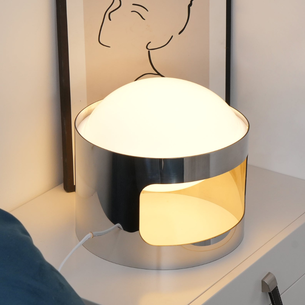 Glass Orb Table Lamp with Chrome Metal Base - Mid Century Modern