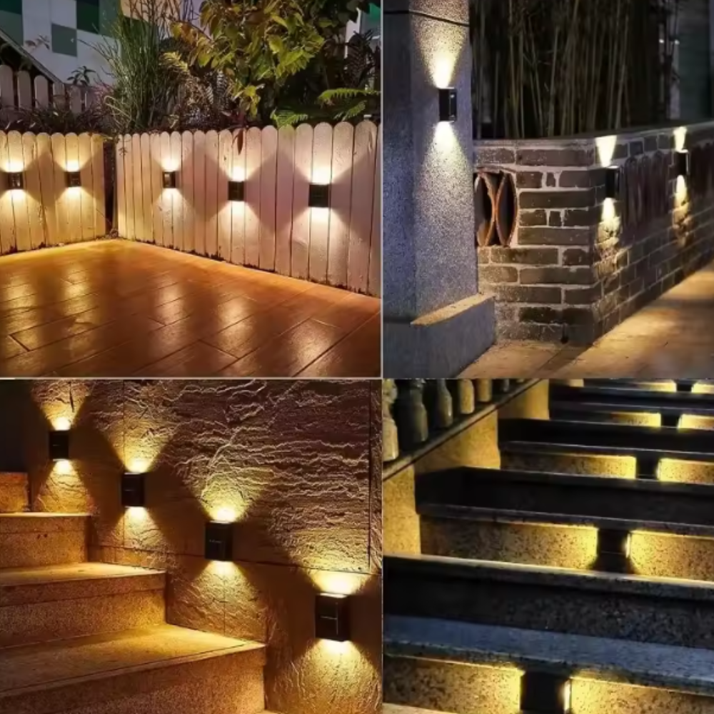 Applique murale extérieure solaire - Lumière de clôture extérieure LED à double faisceau