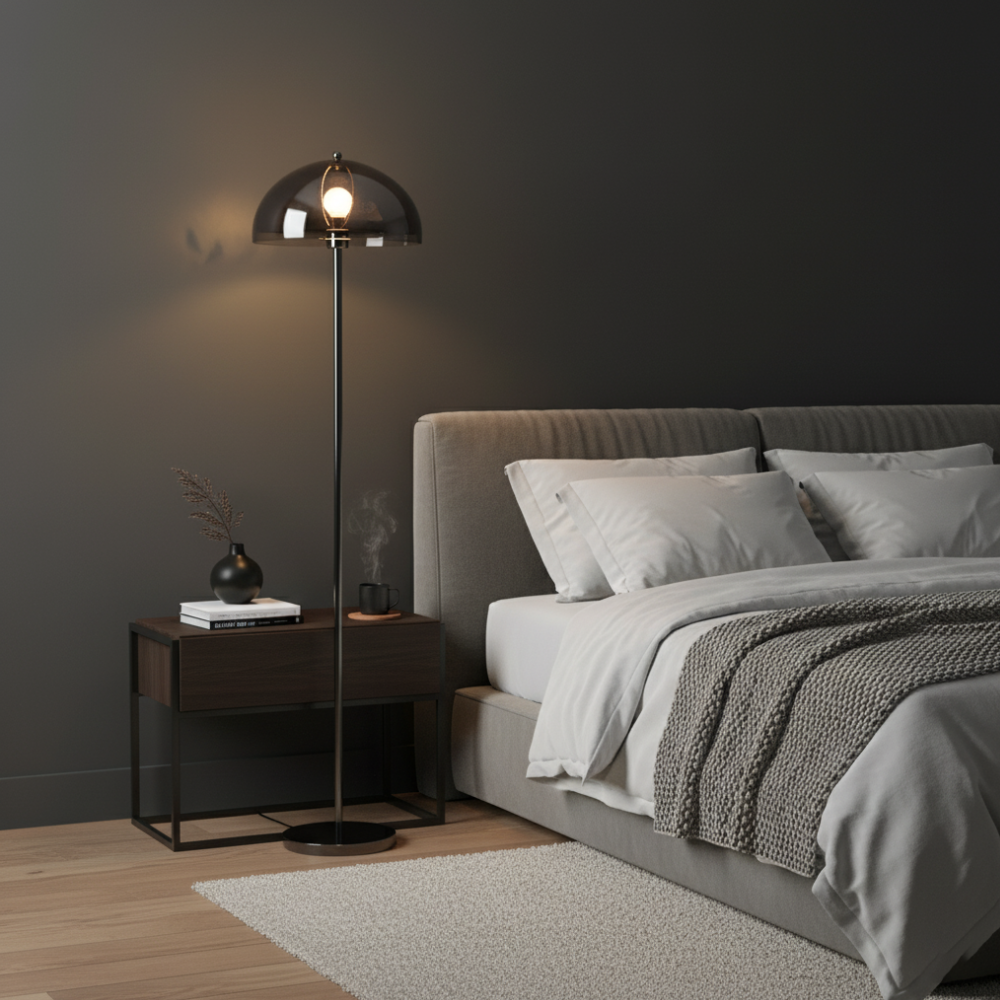 Stehlampe mit doppellagigem Acrylkuppel-Schirm und verchromtem Metallständer