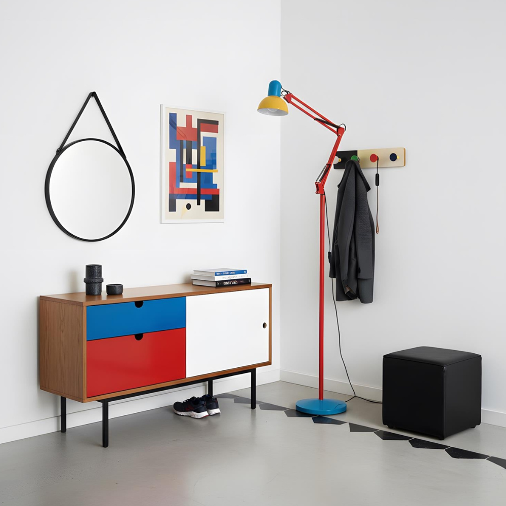 Adjustable Floor Lamp – Memphis Style with Spring-Balanced Articulated Arm and Metal Dome Shade