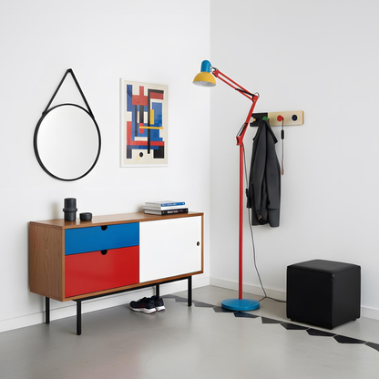 Adjustable Floor Lamp – Memphis Style with Spring-Balanced Articulated Arm and Metal Dome Shade