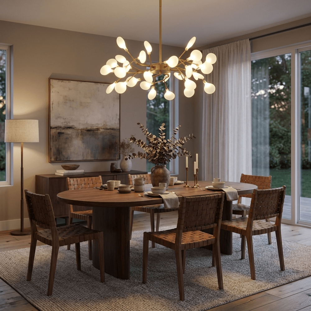 Sputnik-Kronleuchter mit Glasblütenzweigen – Modernes Mid-Century-Design