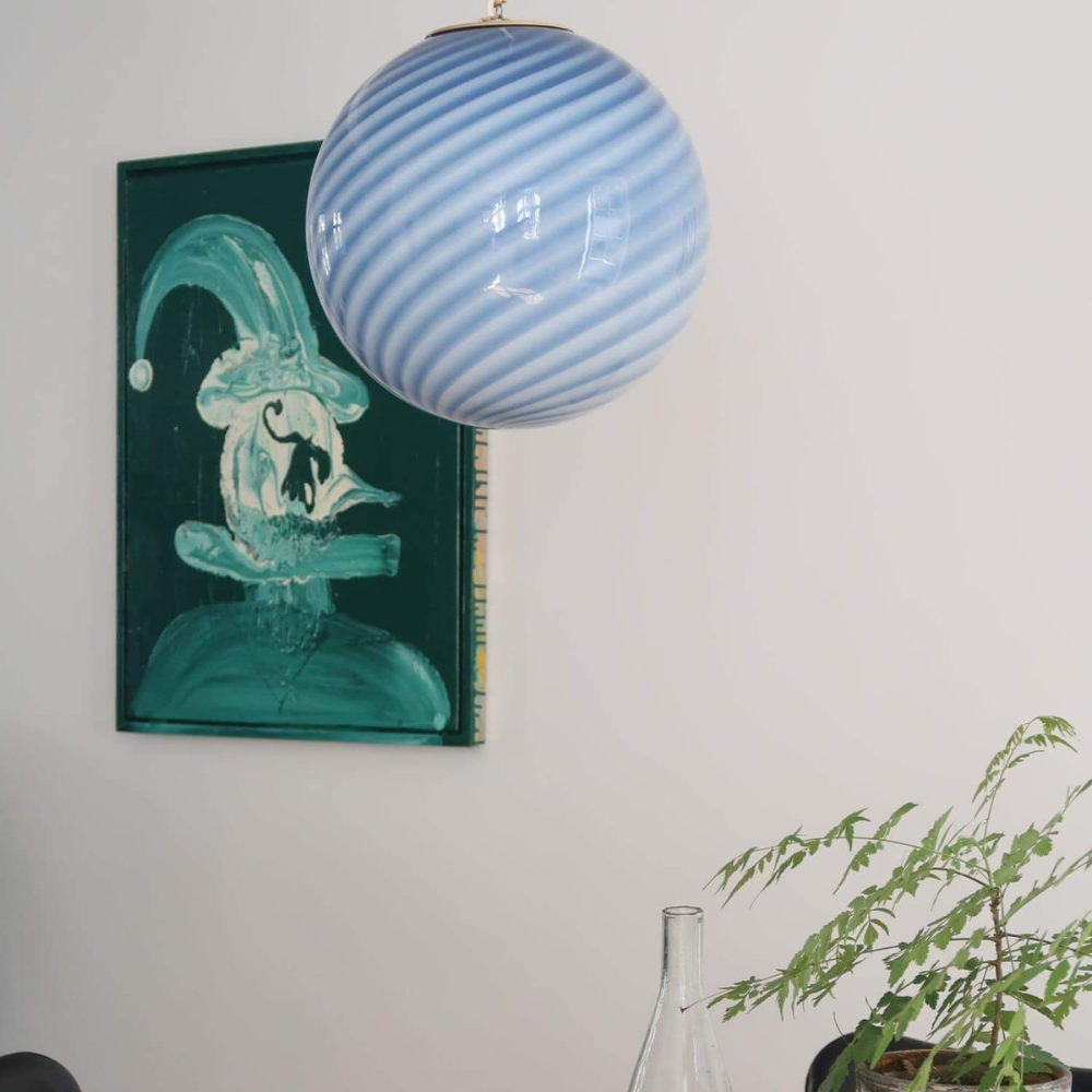 Colored Glass Globe Hanging Lamp with Swirled Pattern Modern Style