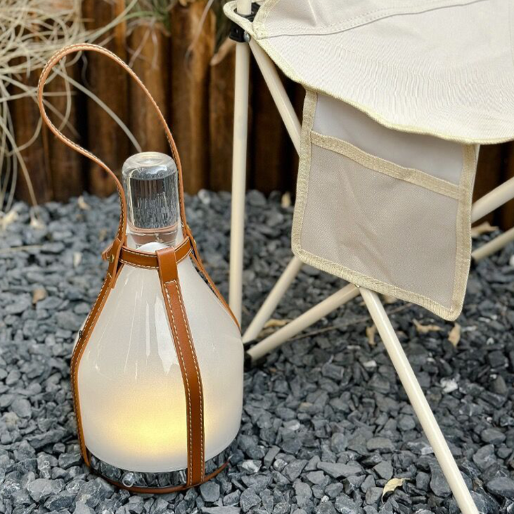 Lampe de table lanterne avec sangle en cuir - Moderne portable milieu du siècle
