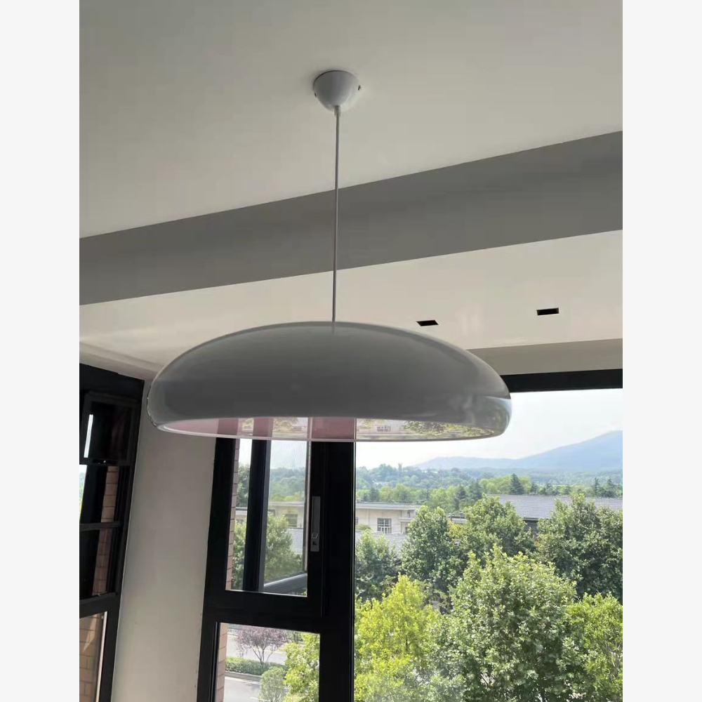 Aluminum Dome Pendant Light with Polycarbonate Diffuser - Mid Century