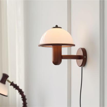 Mushroom Wall Sconce with Oak Wood Base - Mid Century Scandinavian