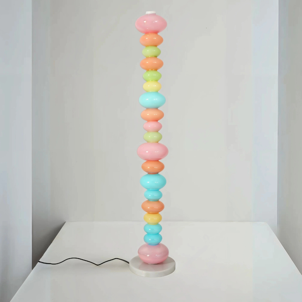 Floor Lamp with Stacked Blown Glass Totem Column and Solid Marble Base