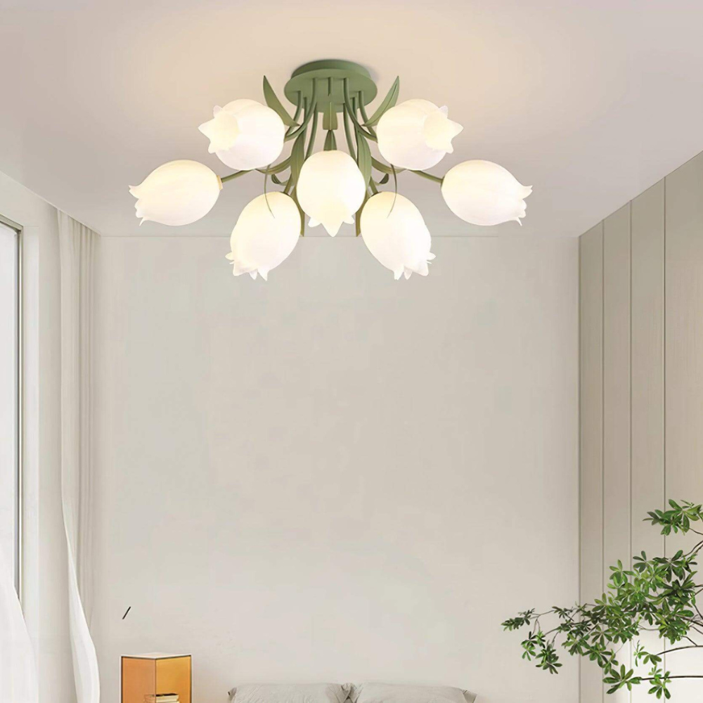 Multi Head Floral Ceiling Fixture with Acrylic Shades - Modern Farmhouse